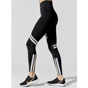 Nike Dri-Fit Women's Black Gold White Icon Striped Training Tights | Size M